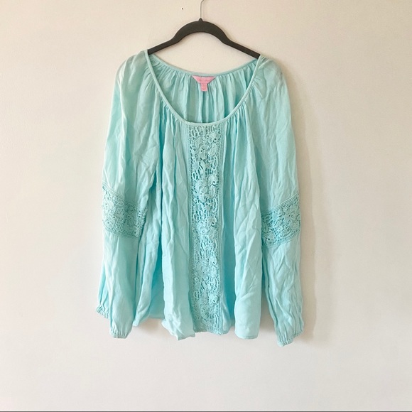 Lilly Pulitzer Briony Top Size Large Turquoise - Picture 2 of 8